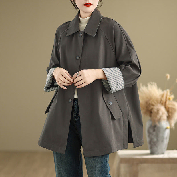 Buddha Stones Plain Patched Women's Long Sleeve Cargo Cotton Jacket With Pocket - image 2