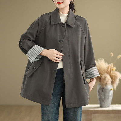 Buddha Stones Plain Patched Women's Long Sleeve Cargo Cotton Jacket With Pocket - DimGray - US12，UK/AU16，EU44 (XL) - image 0