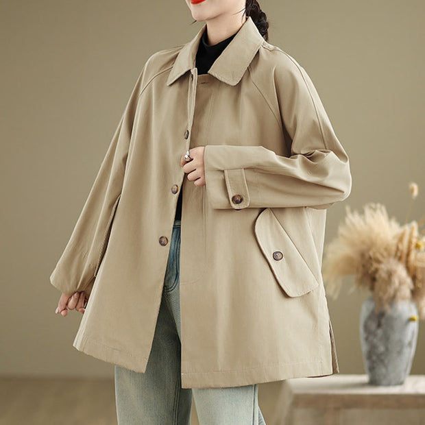Buddha Stones Plain Patched Women's Long Sleeve Cargo Cotton Jacket With Pocket - image 13