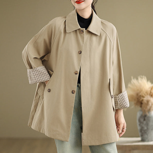 Buddha Stones Plain Patched Women's Long Sleeve Cargo Cotton Jacket With Pocket - image 12