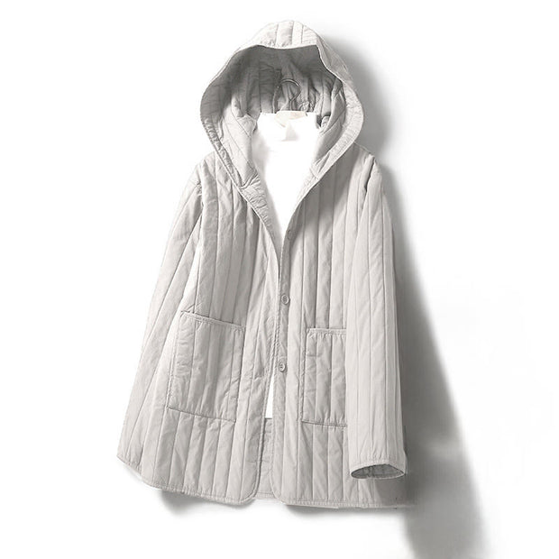 Buddha Stones Cord Design Quilting Women's Long Sleeve Cotton Hoodie Jacket With Pocket - WhiteSmoke - US8-10，UK/AU12-14，EU40-42 (2XL) - image 15