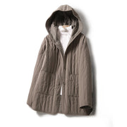 Buddha Stones Cord Design Quilting Women's Long Sleeve Cotton Hoodie Jacket With Pocket - DarkKhaki - US8-10，UK/AU12-14，EU40-42 (2XL) - image 0