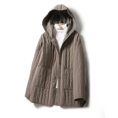 Buddha Stones Cord Design Quilting Women's Long Sleeve Cotton Hoodie Jacket With Pocket - DarkKhaki - US8-10，UK/AU12-14，EU40-42 (2XL) - image 0