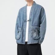 Buddha Stones Denim Button Design Men's Cotton Long Sleeve Jacket With Pockets - image 17