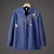 Buddha Stones Winter Embroidered Butterfly Ribbon Fleece-Lined Men's Cotton Long Sleeve Jacket - SteelBlue - US/UK/AU46，EU56 (5XL) - image 13