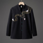 Buddha Stones Winter Embroidered Butterfly Ribbon Fleece-Lined Men's Cotton Long Sleeve Jacket - Black - US/UK/AU46，EU56 (5XL) - image 0