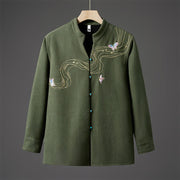 Buddha Stones Winter Embroidered Butterfly Ribbon Fleece-Lined Men's Cotton Long Sleeve Jacket - ForestGreen - US/UK/AU46，EU56 (5XL) - image 11