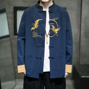 Buddha Stones Embroidered Golden Cranes Auspicious Clouds Frog-Button Cotton Linen Men's Shirt - SteelBlue - US/UK/AU46，EU56 (5XL) - image 21