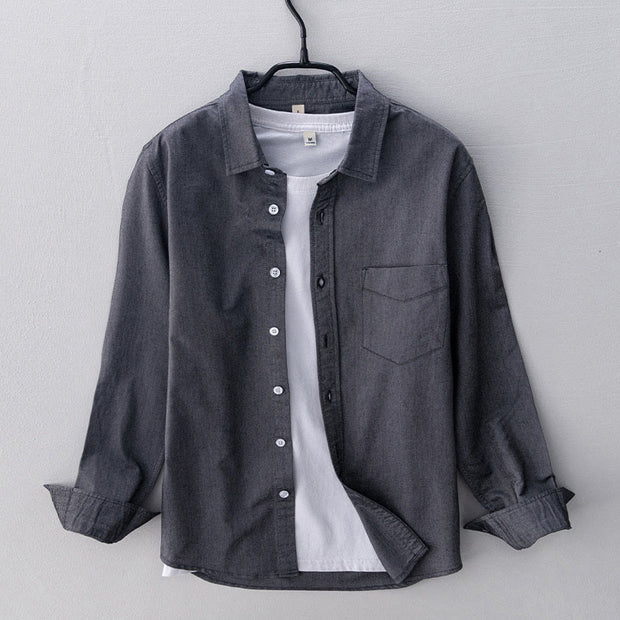 Buddha Stones Solid Color Long Sleeve Buttons Down Design Men Cotton Shirt Clothing - DarkGray - US/UK/AU40，EU50 (3XL) - image 0
