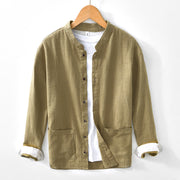 Buddha Stones Fall Solid Long Sleeve Buttons Men's Ramie Cotton Shirt With Pockets - Khaki - US/UK/AU42，EU52 (3XL) - image 24