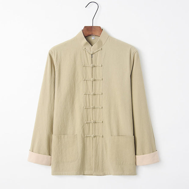 Buddha Stones Solid Long Sleeve Frog-Button Design Cotton Men's Shirt - PaleGoldenrod - US/UK/AU44，EU54 (4XL) - image 15