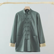 Buddha Stones Solid Long Sleeve Frog-Button Design Cotton Men's Shirt - CadetBlue - US/UK/AU44，EU54 (4XL) - image 2