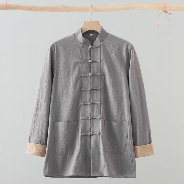 Buddha Stones Solid Long Sleeve Frog-Button Design Cotton Men's Shirt - DarkGray - US/UK/AU44，EU54 (4XL) - image 11