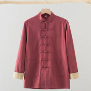 Buddha Stones Solid Long Sleeve Frog-Button Design Cotton Men's Shirt - FireBrick - US/UK/AU44，EU54 (4XL) - image 13
