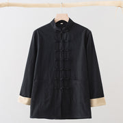 Buddha Stones Solid Long Sleeve Frog-Button Design Cotton Men's Shirt - Black - US/UK/AU44，EU54 (4XL) - image 9