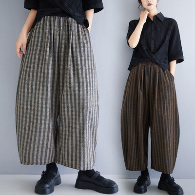 Buddha Stones Casual 7-8 Length Corduroy Stripes Women's Polyester Wide Leg Pants With Pockets - image 0