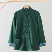 Buddha Stones Solid Embroidered Waves Long Sleeve Frog-Button Cotton Linen Men's Shirt - SeaGreen - US/UK/AU44，EU54 (4XL) - image 9