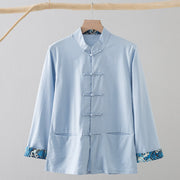 Buddha Stones Solid Embroidered Waves Long Sleeve Frog-Button Cotton Linen Men's Shirt - LightBlue - US/UK/AU44，EU54 (4XL) - image 15