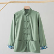 Buddha Stones Solid Embroidered Waves Long Sleeve Frog-Button Cotton Linen Men's Shirt - LightGreen - US/UK/AU44，EU54 (4XL) - image 0