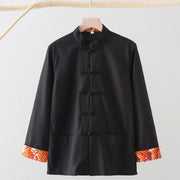 Buddha Stones Solid Embroidered Waves Long Sleeve Frog-Button Cotton Linen Men's Shirt - Black - US/UK/AU44，EU54 (4XL) - image 10
