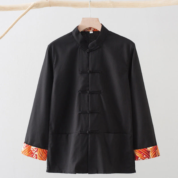 Buddha Stones Solid Embroidered Waves Long Sleeve Frog-Button Cotton Linen Men's Shirt - Black - US/UK/AU44，EU54 (4XL) - image 10