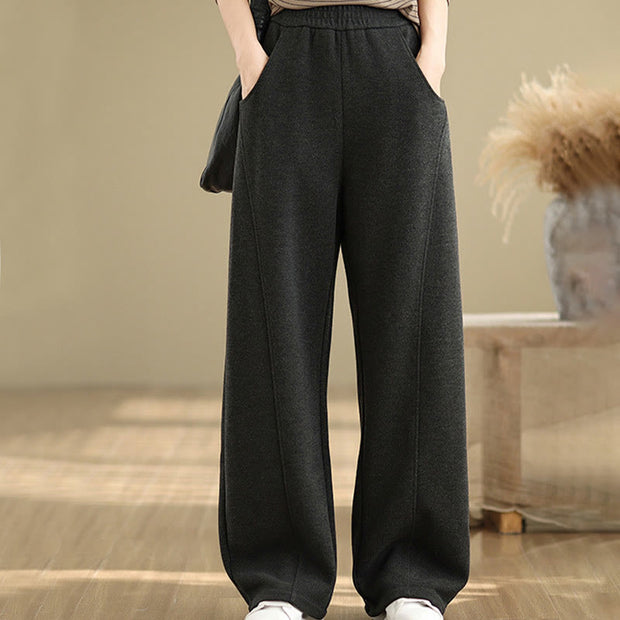 Buddha Stones Casual Thickening Women's Polyester Straight Leg Pants With Pockets - Black - US8-10，UK/AU12-14，EU40-42 (2XL) - image 0