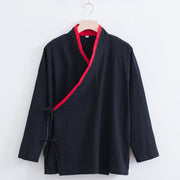 Buddha Stones Vintage Solid Long Sleeve Lace-up Design Cotton Linen Men's Shirt - Black - US/UK/AU44，EU54 (4XL) - image 12