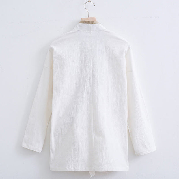 Buddha Stones Vintage Solid Long Sleeve Lace-up Design Cotton Linen Men's Shirt - image 1