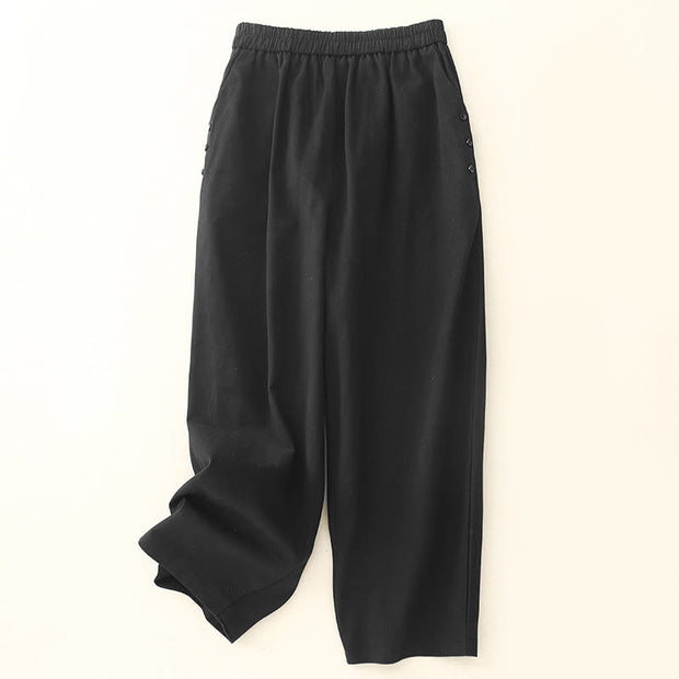 Buddha Stones Casual Snap Buttons Women's Cotton Polyester Pants With Pockets - Black - US8-10，UK/AU12-14，EU40-42 (2XL) - image 8