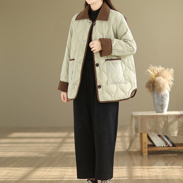 Buddha Stones Contrasting Color Lapel Women's Long Sleeve Cotton Jacket With Pockets - image 18