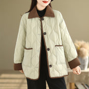 Buddha Stones Contrasting Color Lapel Women's Long Sleeve Cotton Jacket With Pockets - PaleGoldenrod - US14，UK/AU18，EU46 (2XL) - image 13