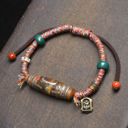 Buddha Stones Handcrafted Tibetan Nine-eye Dzi Bead Protection Rope Bracelet - Colored Ropes & Nine-Eye Dzi Bead (Wrist Circumference: 16-17cm) - image 0
