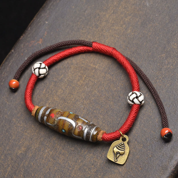 Buddha Stones Handcrafted Tibetan Nine-eye Dzi Bead Protection Rope Bracelet - Red Rope & Nine-Eye Dzi Bead (Wrist Circumference: 16-17cm) - image 5