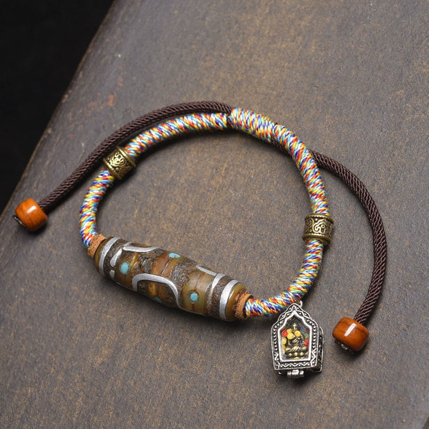 Buddha Stones Handcrafted Tibetan Nine-eye Dzi Bead Protection Rope Bracelet - White Rope & Nine-Eye Dzi Bead (Wrist Circumference: 16-17cm) - image 8