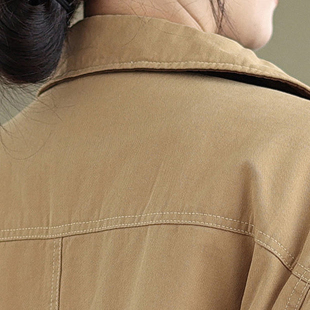 Buddha Stones Plain Lapel Buttons Design Women's Long Sleeve Quilted Cotton Jacket With Pockets - image 6