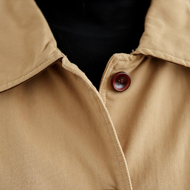 Buddha Stones Plain Lapel Buttons Design Women's Long Sleeve Quilted Cotton Jacket With Pockets - image 7