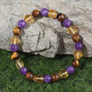 Buddha Stones Amethyst Tiger Eye Citrine Spacer Beads Healing Bracelet - image 1