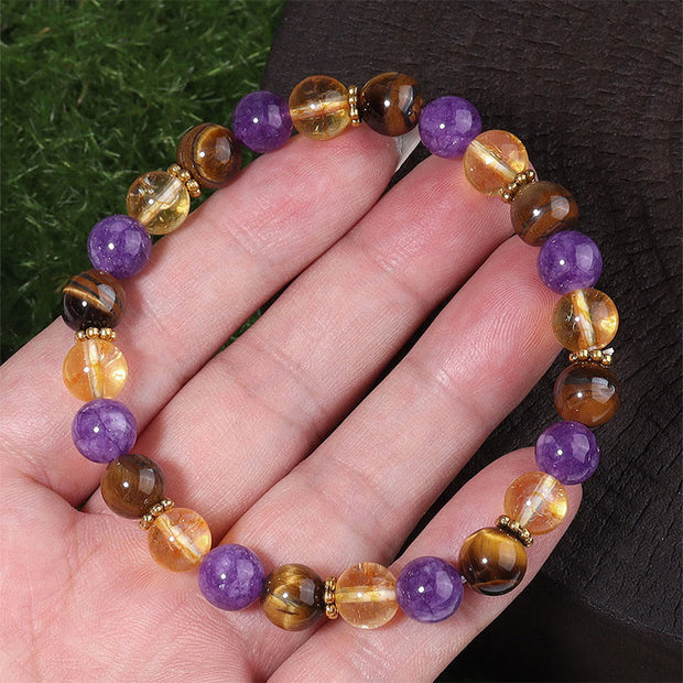 Buddha Stones Amethyst Tiger Eye Citrine Spacer Beads Healing Bracelet - image 2
