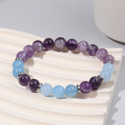 Buddha Stones Amethyst Aquamarine Spacer Beads Peace Bracelet - Amethyst & Aquamarine (Wrist Circumference: 19-22cm) - image 0