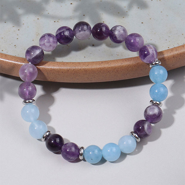 Buddha Stones Amethyst Aquamarine Spacer Beads Peace Bracelet - image 1