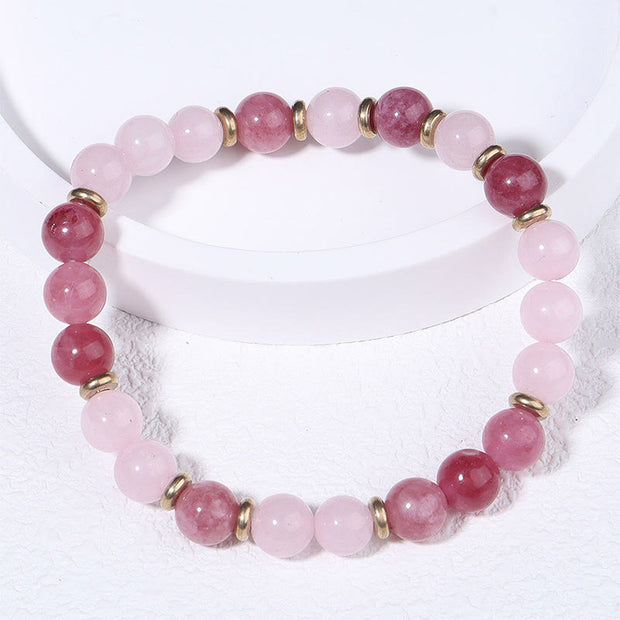 Buddha Stones Strawberry Quartz Pink Crystal Beads Love Positive Bracelet - image 1