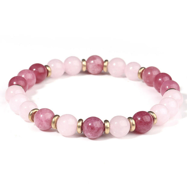 Buddha Stones Strawberry Quartz Pink Crystal Beads Love Positive Bracelet - Strawberry Quartz & Pink Crystal (Wrist Circumference: 19-22cm) - image 0