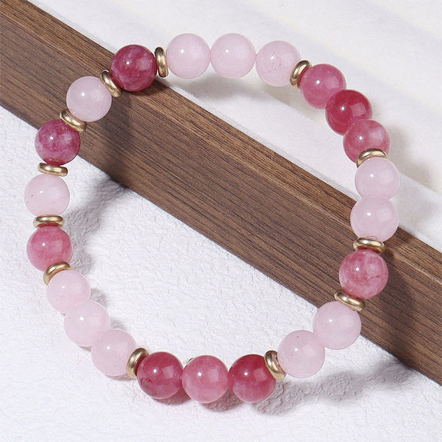 Buddha Stones Strawberry Quartz Pink Crystal Beads Love Positive Bracelet - image 2