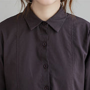 Buddha Stones Fall Solid Color Lace-Up Design Lapel Cotton Midi Dress With Pockets - image 14