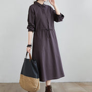 Buddha Stones Fall Solid Color Lace-Up Design Lapel Cotton Midi Dress With Pockets - image 10
