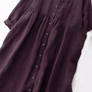 Buddha Stones Fall DarkMagenta V-Neck Buttons Design Cotton Long Sleeve Midi Dress - image 3