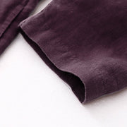 Buddha Stones Fall DarkMagenta V-Neck Buttons Design Cotton Long Sleeve Midi Dress - image 9