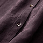 Buddha Stones Fall DarkMagenta V-Neck Buttons Design Cotton Long Sleeve Midi Dress - image 4