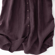 Buddha Stones Fall DarkMagenta V-Neck Buttons Design Cotton Long Sleeve Midi Dress - image 8