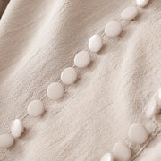 Buddha Stones Pure Color Stand Collar Double-breasted Buttons Design Cotton Long Sleeve Midi Dress - image 3